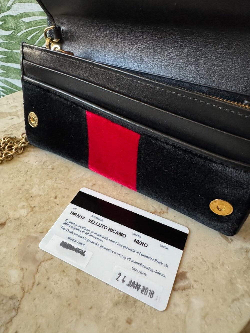 Prada Velluto Ricamo Velvet Embroidered Chain Wallet Clutch – Nero - Picture 7 of 12